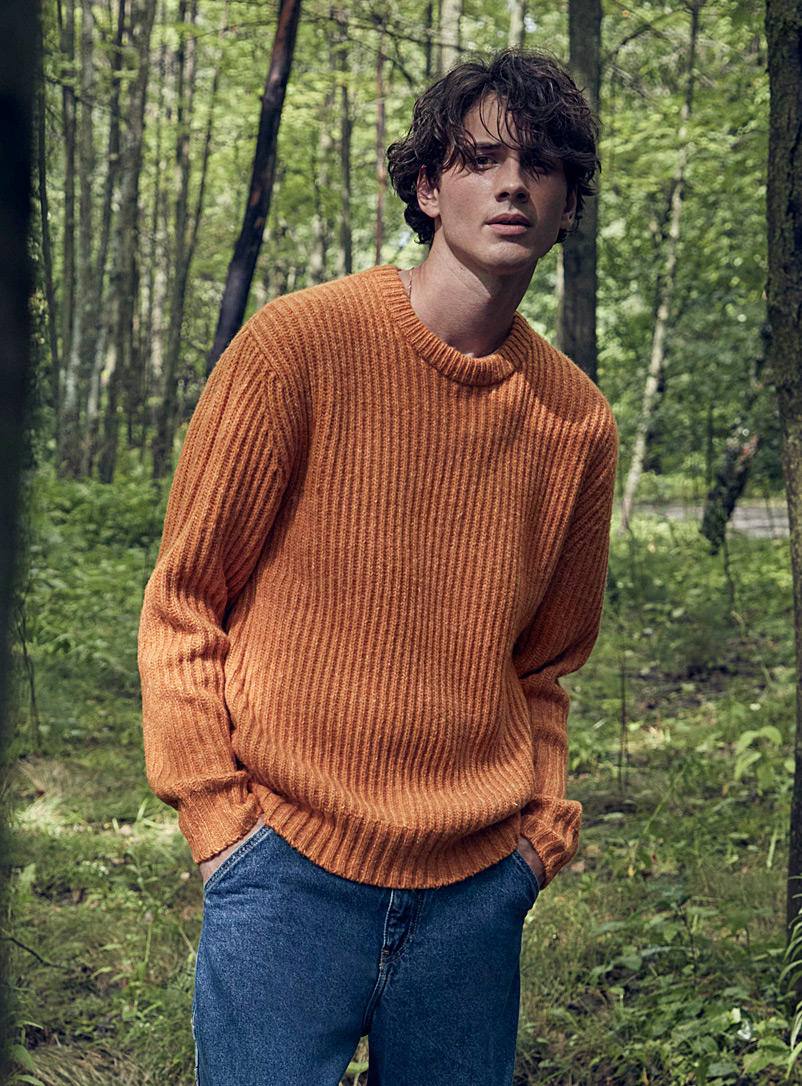 Le 31 Orange Heathered ribbed knit sweater for men