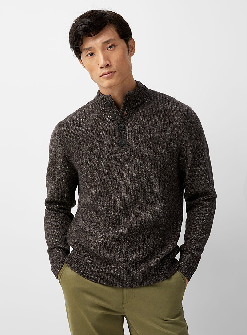 Le 31 Charcoal Button-collar heathered sweater for men