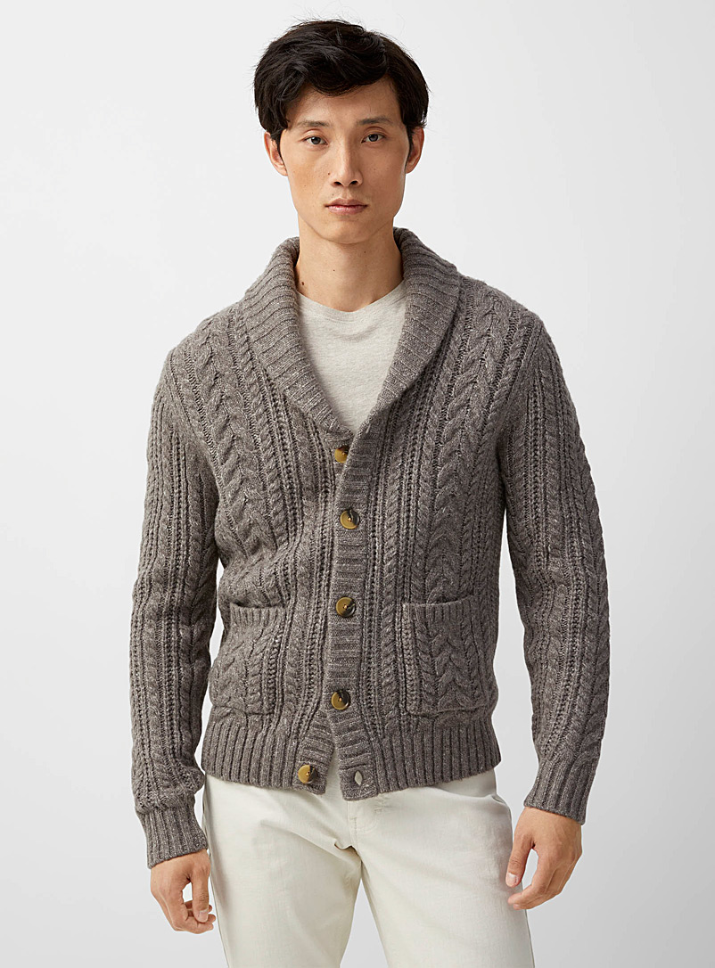 Le 31 Charcoal Tweed knit shawl-collar cardigan for men