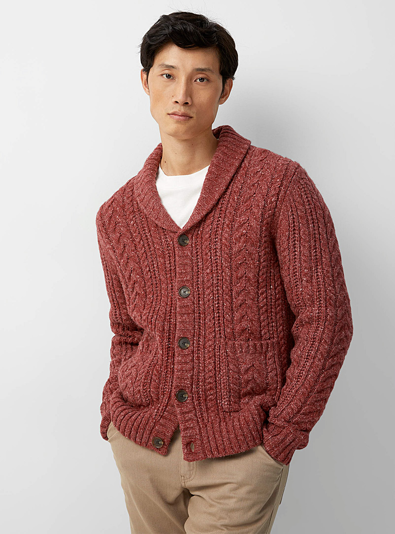 Le 31: Le cardigan col châle tricot tweed Rouge foncé-vin-rubis pour homme