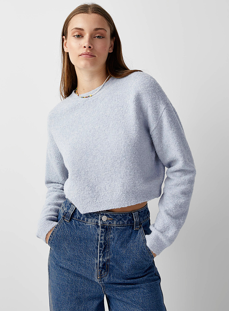 Twik Baby Blue Bouclé cropped knit sweater for women