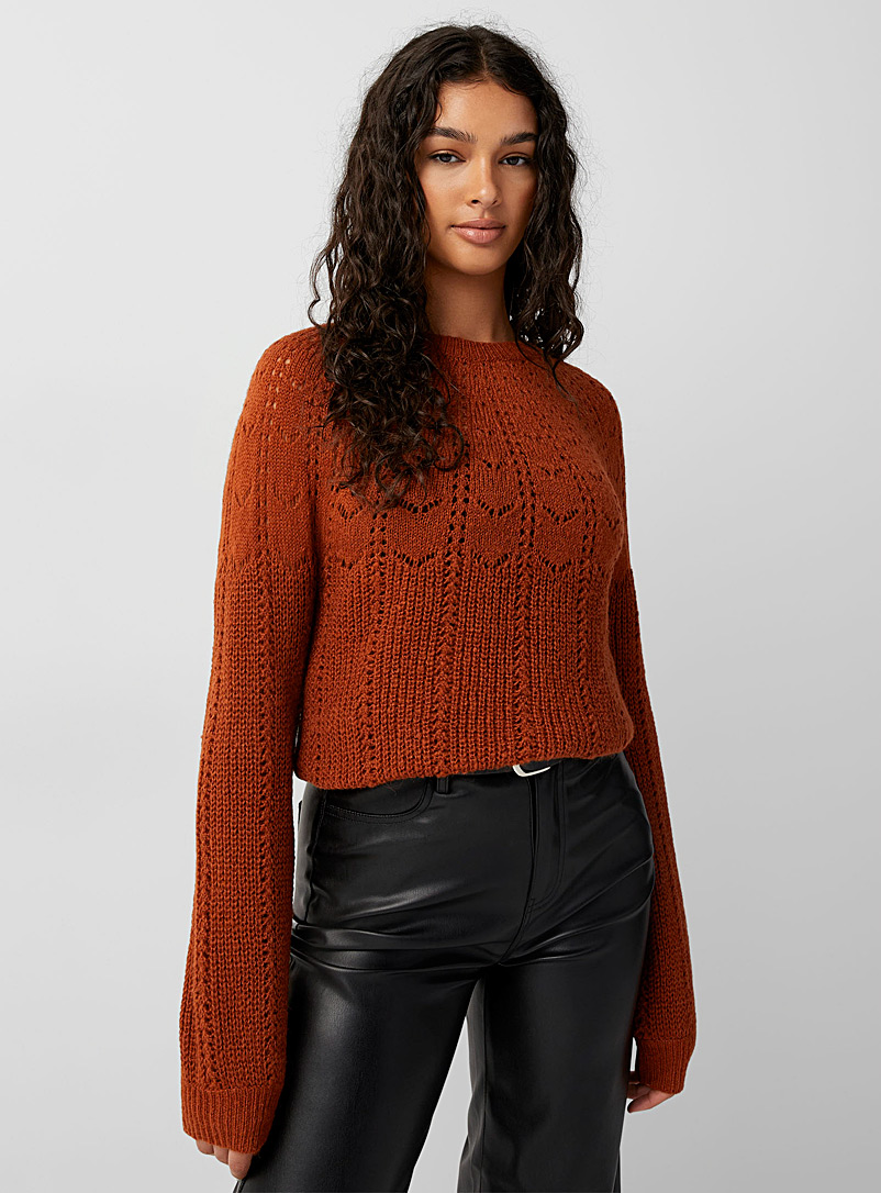 Twik Copper Pointelle knit garland sweater for women