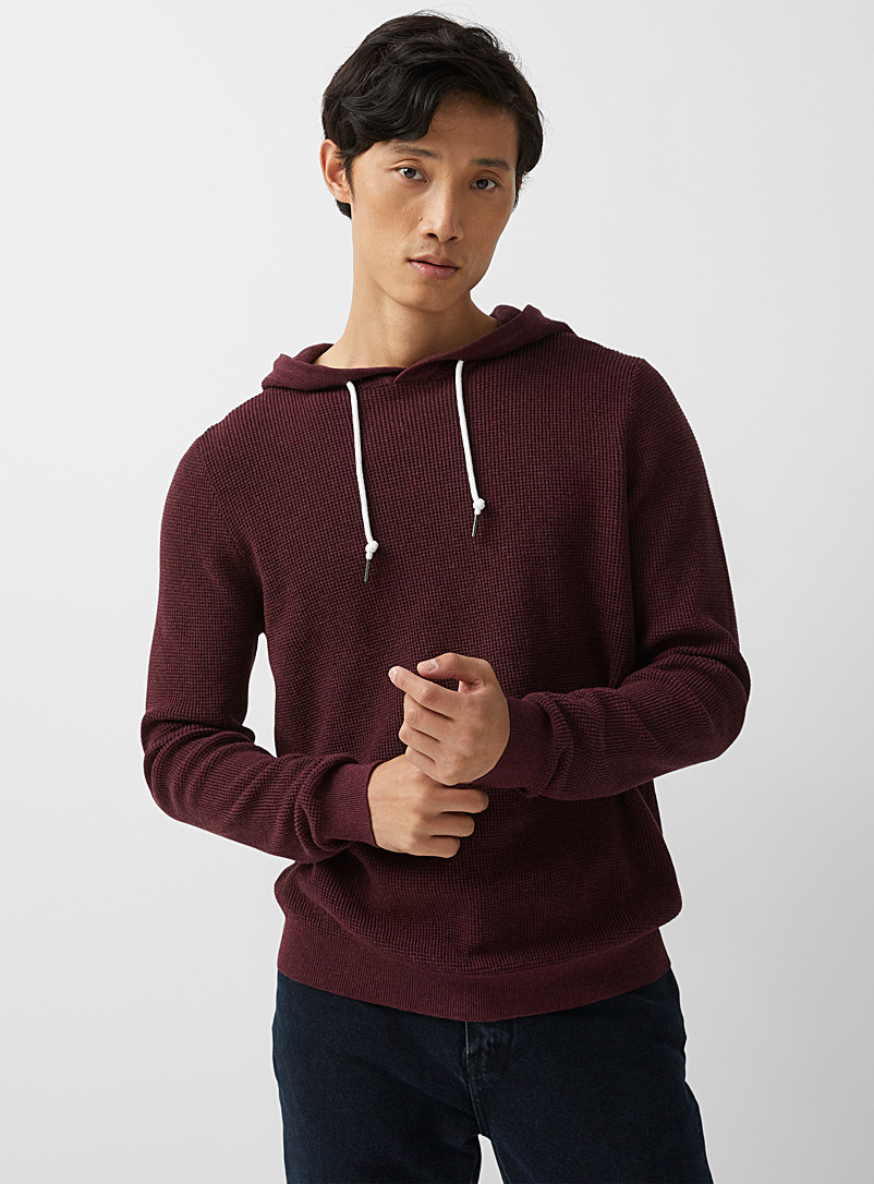 Le 31 Ruby Red Waffle hooded sweater for men