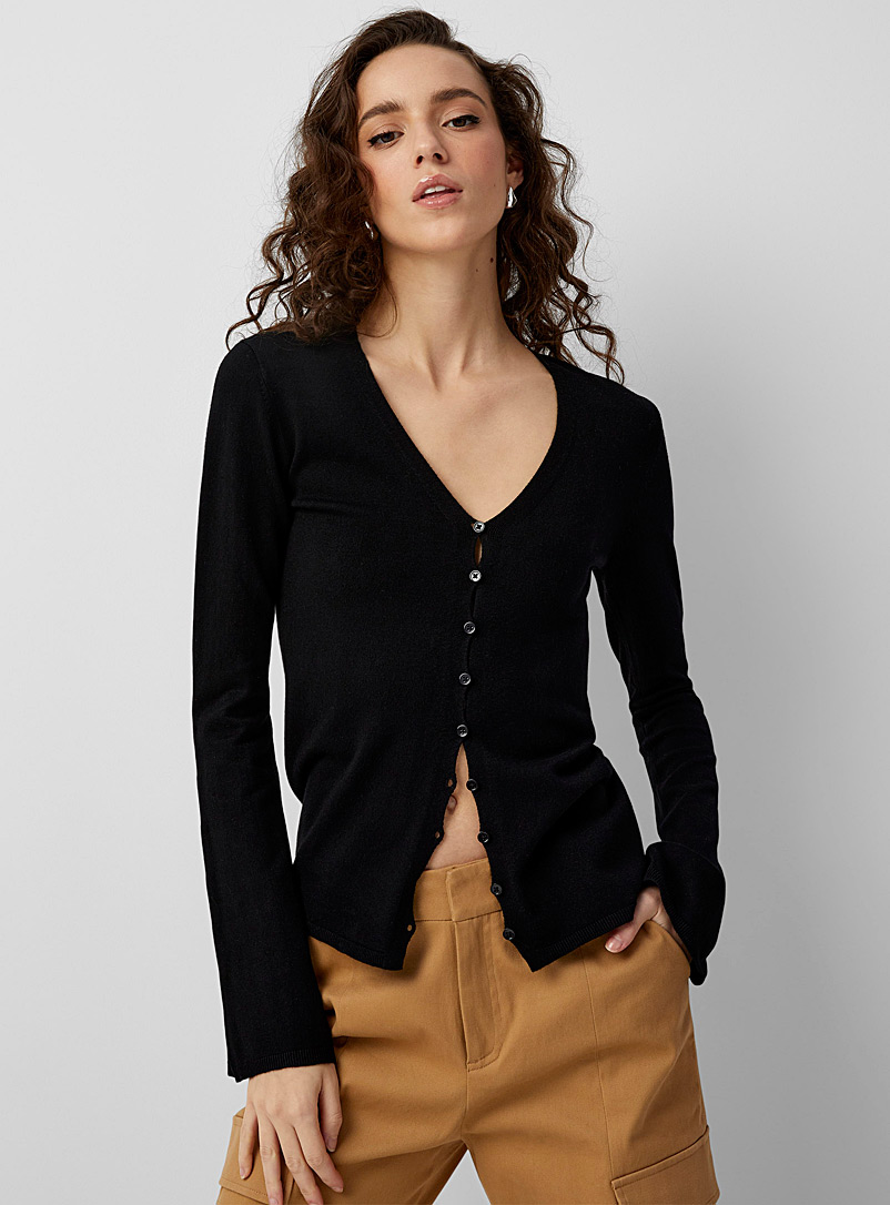 Icône Black Bell sleeves V-neck cardigan for women