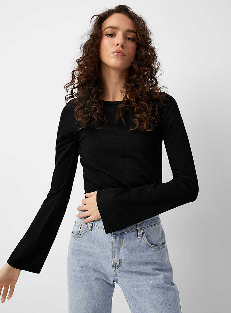 Icône Black Bell sleeves lightweight sweater for women