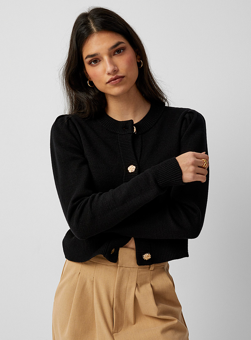 Icône Black Playful buttons cropped cardigan for women