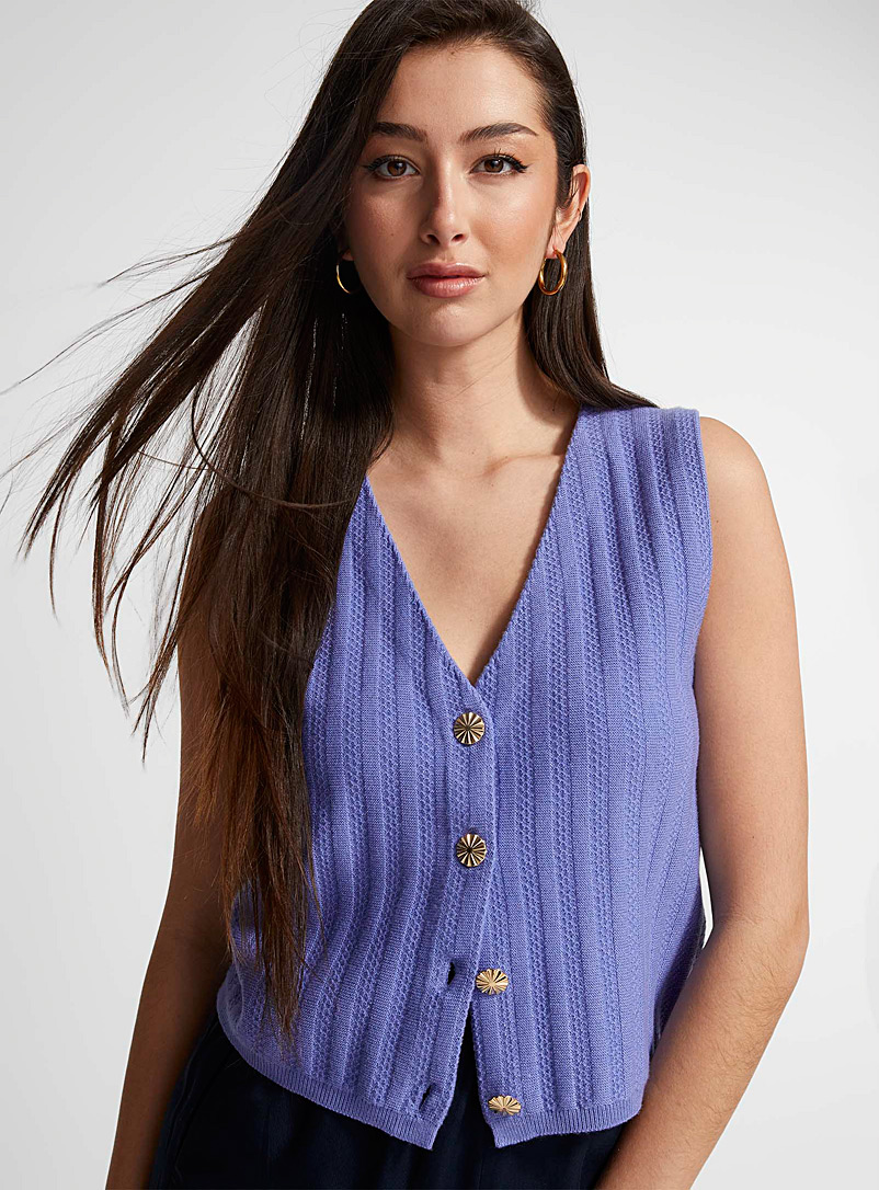 Icône Slate Blue Shiny button sweater vest for women