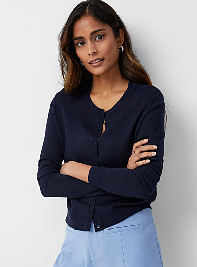Cardigan Femme Classique à Col Rond Et Boutonnage Devant - Tricot Ouvert, Polyester, Pour Automne/hiver - 9