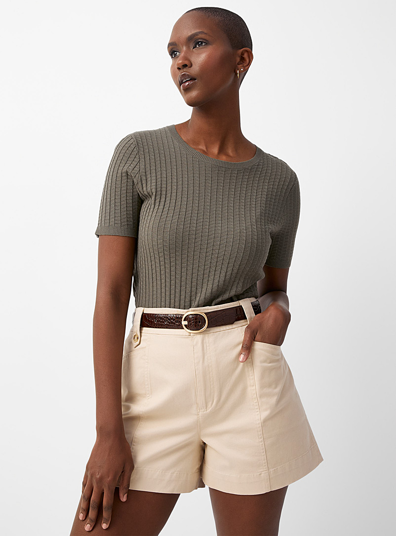 Contemporaine Mossy Green Textured triangles lightweight sweater for women
