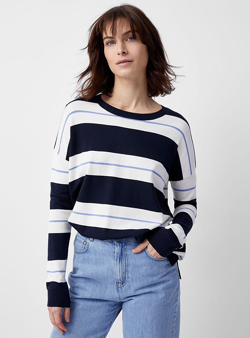 Contemporaine Marine Blue Block stripes tunic sweater for women