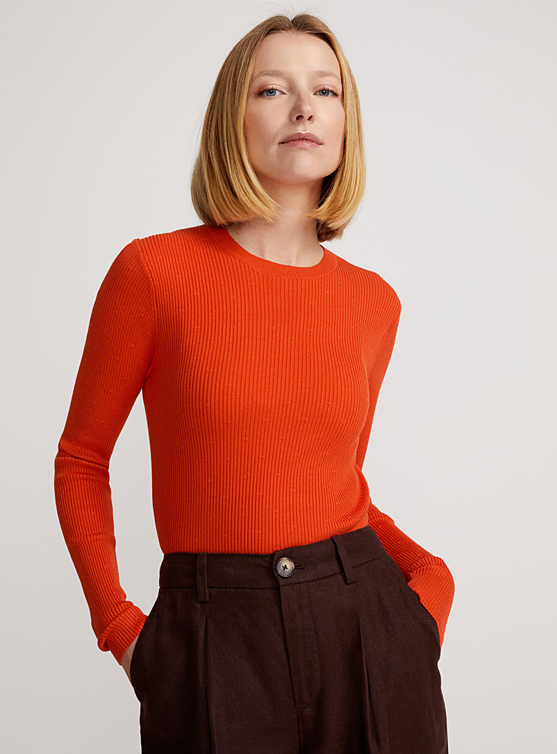 Contemporaine Dark Orange Vertical ribbing fitted sweater for women
