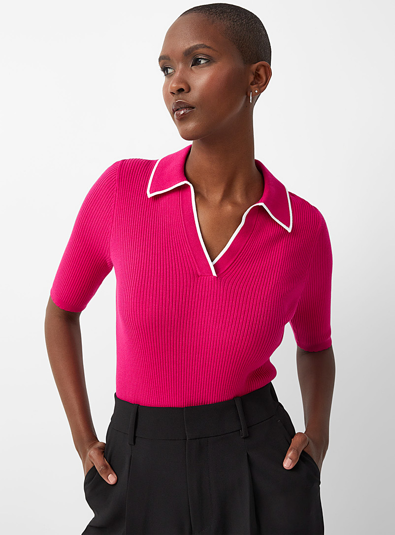 Contemporaine Pink Fitted Johnny collar sweater for women