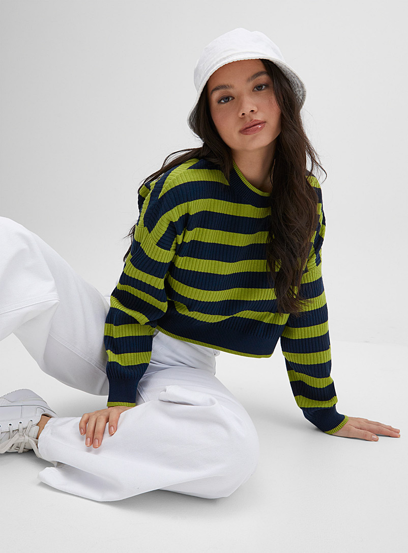 Twik Marine Blue Cropped broad stripe sweater for women