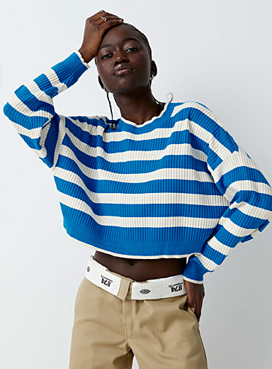 Twik Sapphire Blue Cropped broad stripe sweater for women