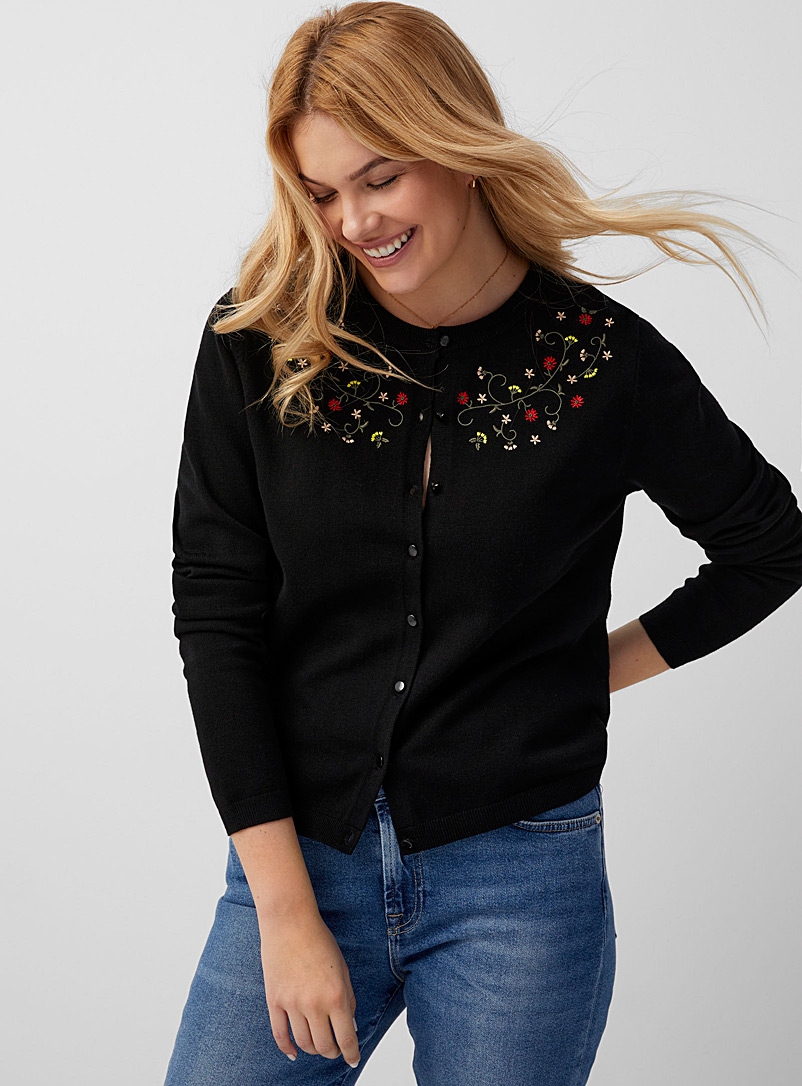 Contemporaine Black Floral embroidery cardigan for women