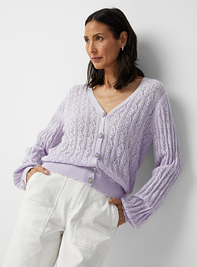 Contemporaine Lilacs Jewel-button openwork cardigan for women