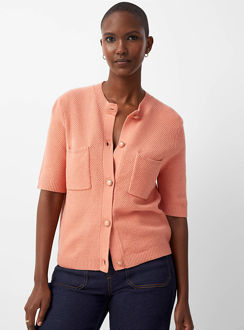 Contemporaine Medium Orange Jewel-button textured cardigan for women