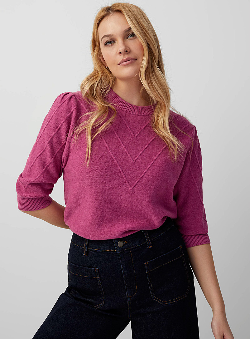 Contemporaine Medium Pink V-ribbing sweater for women