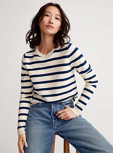 Contemporaine Dark Blue Nautical stripes crew-neck sweater for women