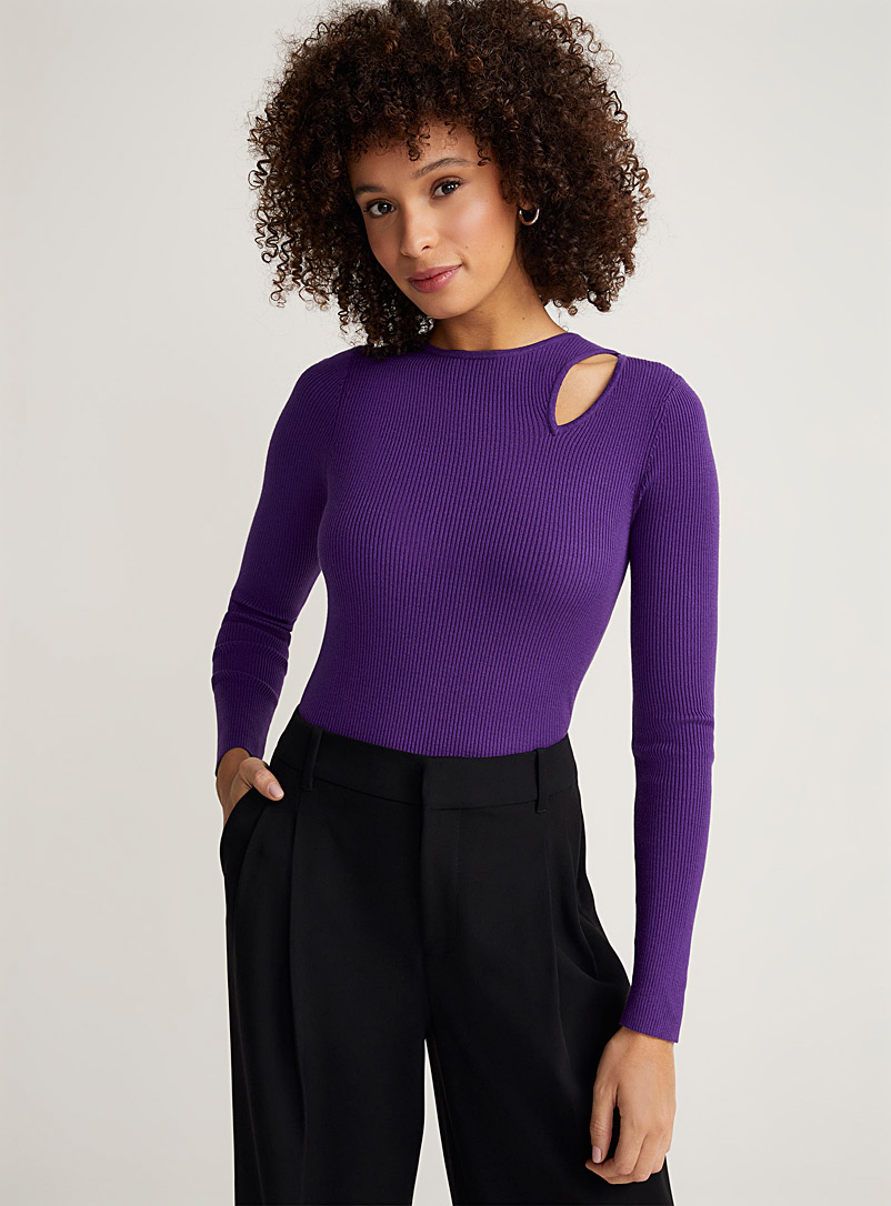 Contemporaine Mauve Cold-shoulder fitted sweater for women