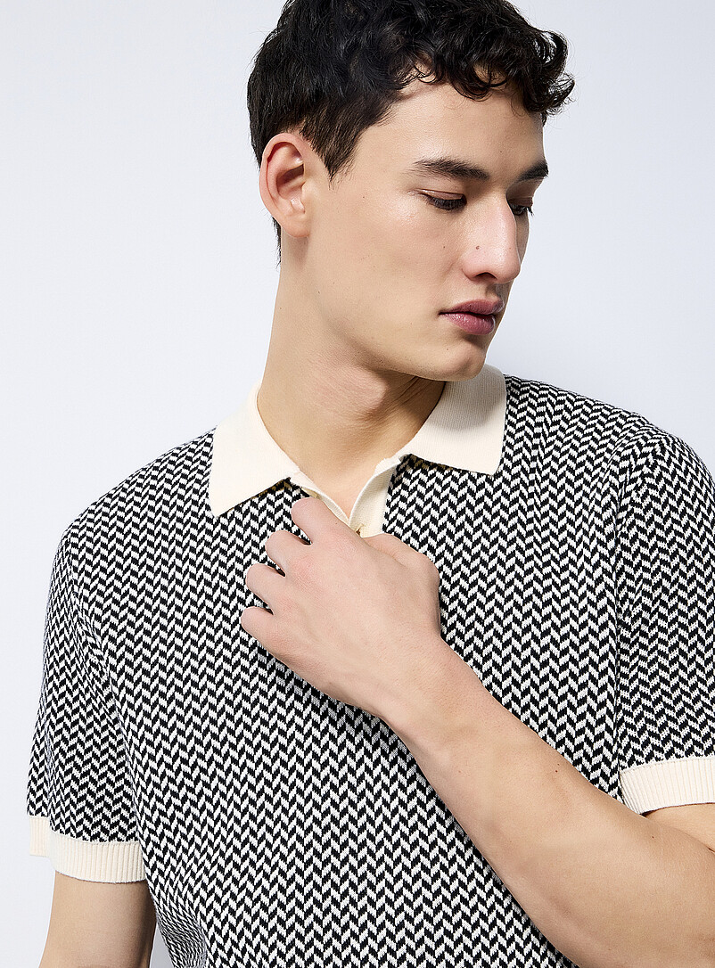 Le 31 Patterned Ecru Retro jacquard polo for men