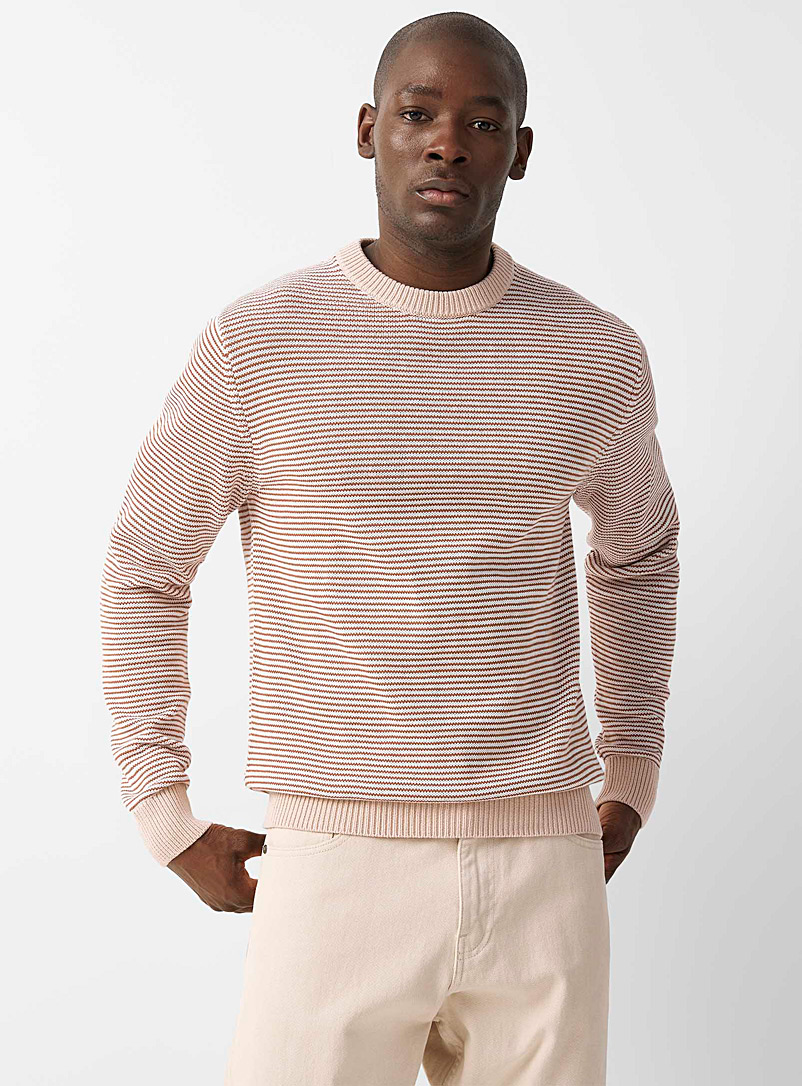 Le 31 Patterned White Heather stripe sweater for men