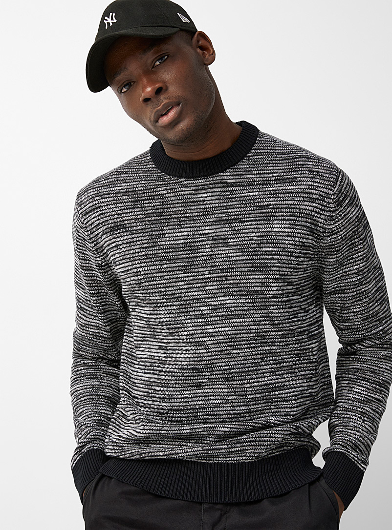 Le 31 Patterned Black Heather stripe sweater for men