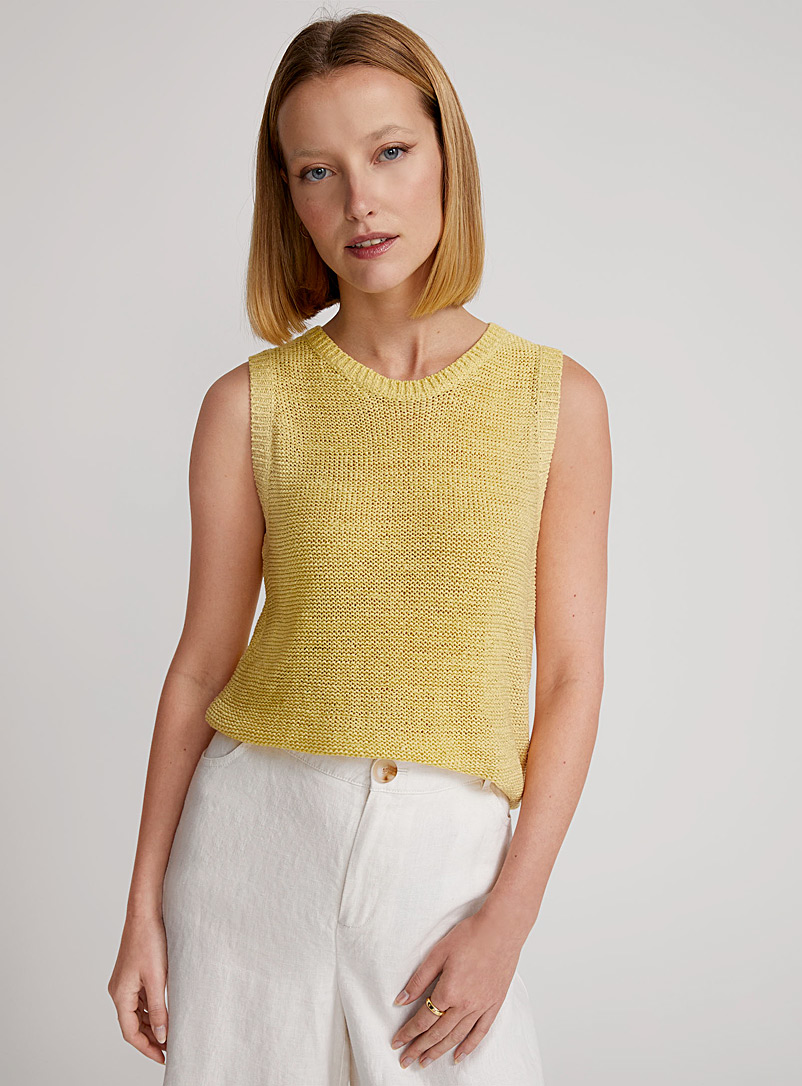 Contemporaine Bright Yellow Ribbon-knit sweater vest for women