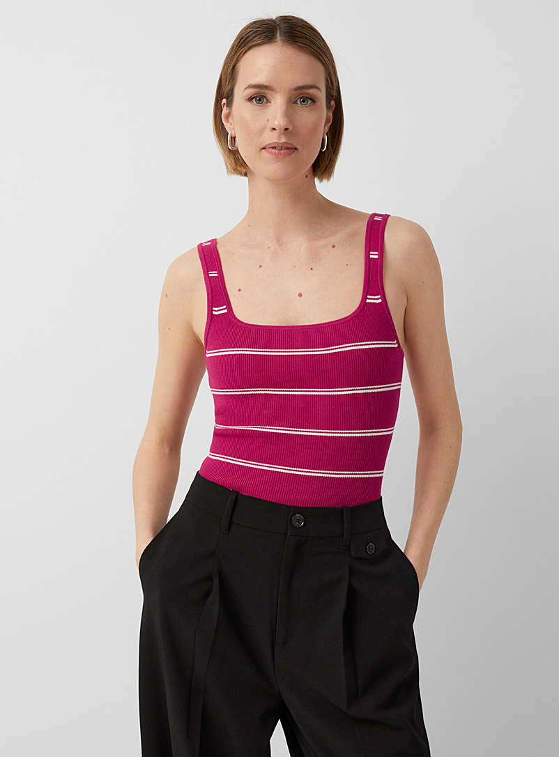 Contemporaine Medium Pink Striped ribbed tank for women