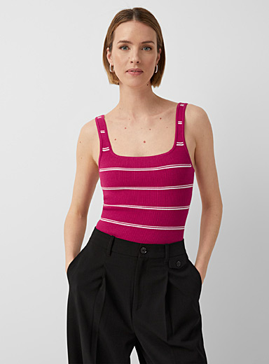 Contemporaine Medium Pink Striped ribbed tank for women
