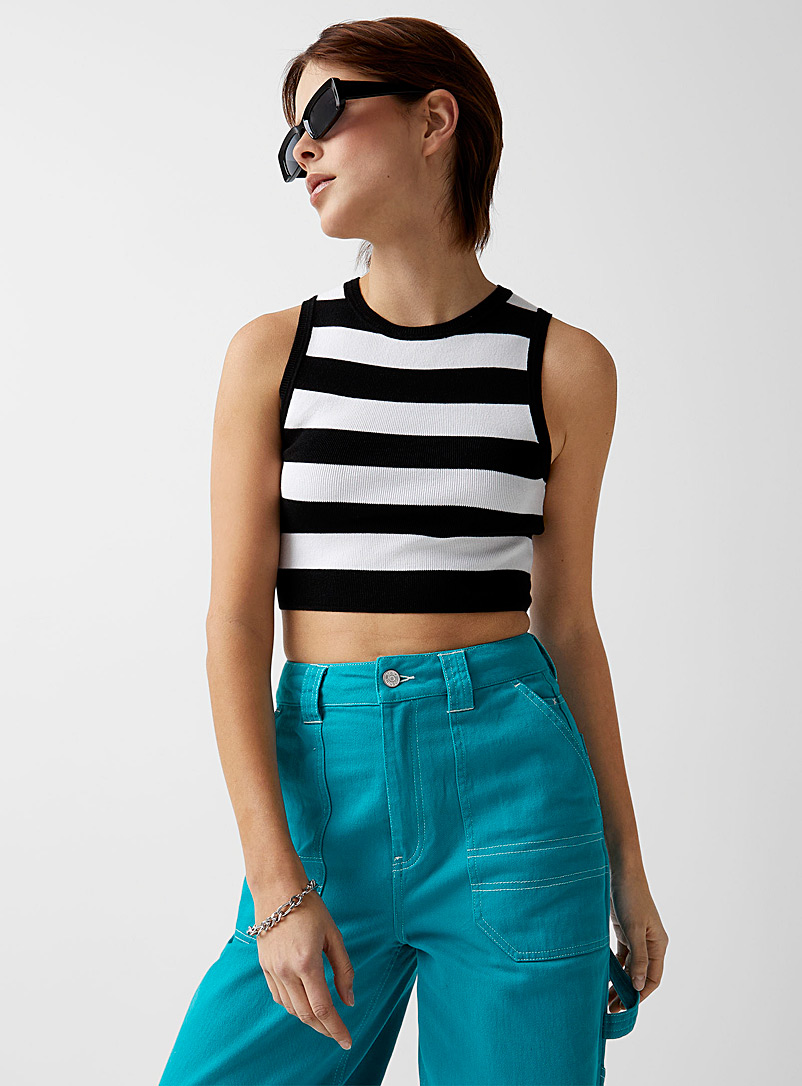 Twik Black and White Wide stripe cropped cami for women