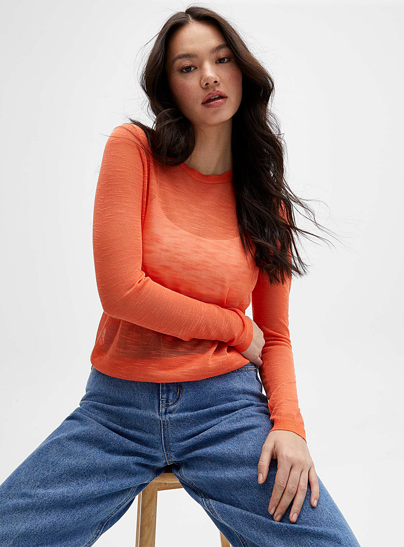 Twik: Le pull tricot chiné diaphane Tangerine pour femme