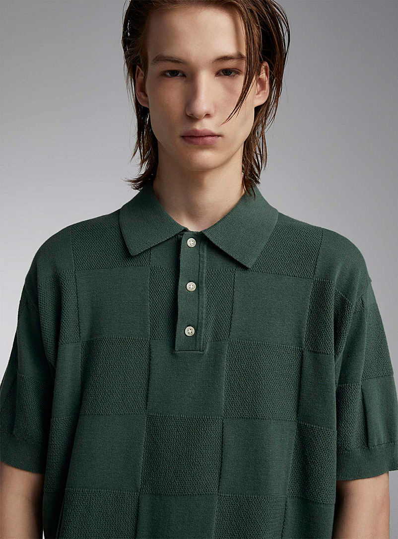 Djab: Le polo tricot damier texturé Vert pour homme