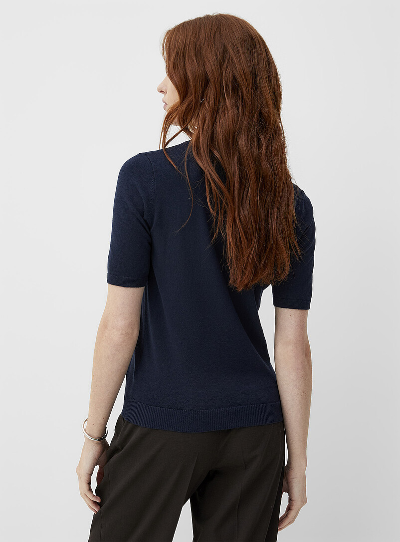Contemporaine: Le chandail manches courtes fin tricot &Eacute;cru &agrave; motifs pour femme