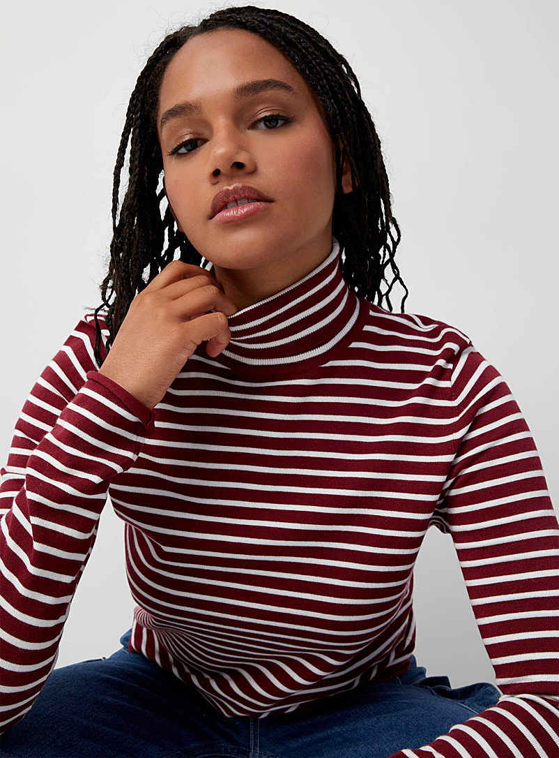 Twik Ruby Red Striped straight-fit turtleneck sweater for women