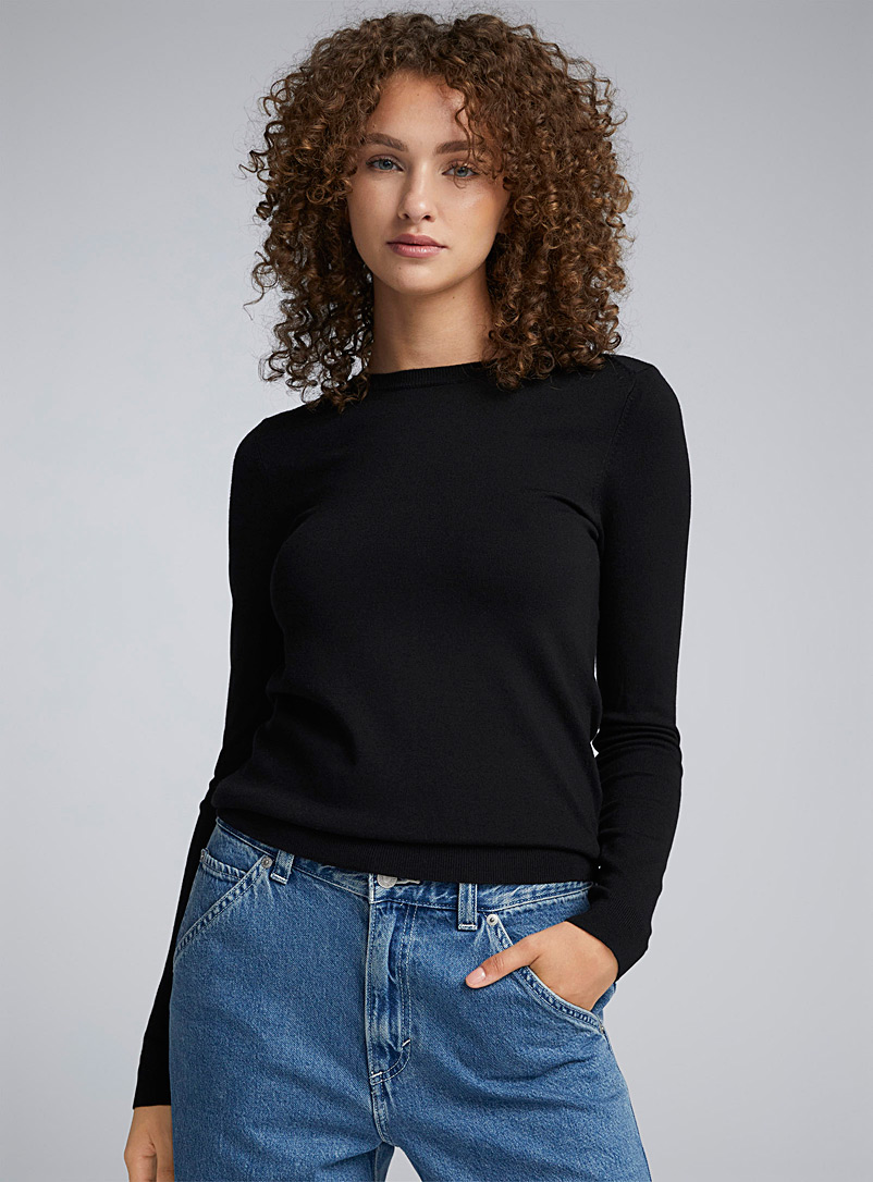 Twik Black Fitted solid-colour crew-neck sweater for women