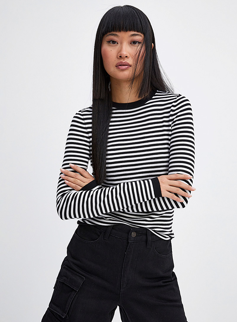 Twik Patterned White Striped fitted sweater for women