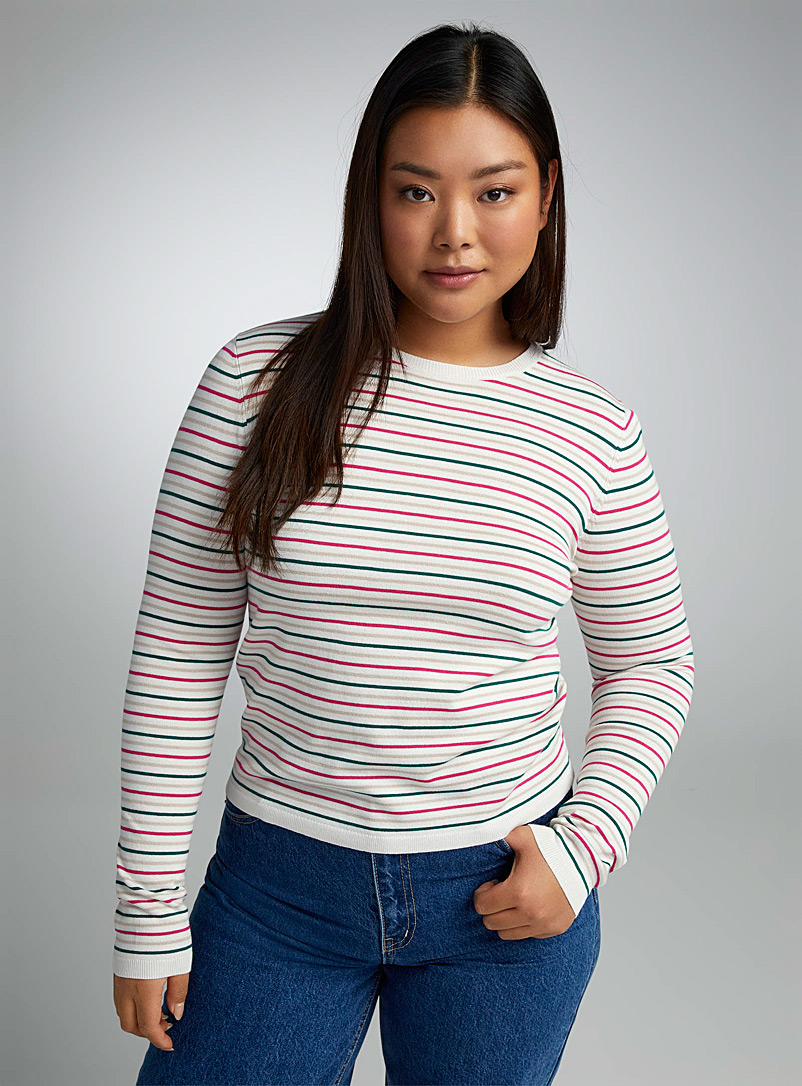 Twik Patterned Green Striped fitted sweater for women