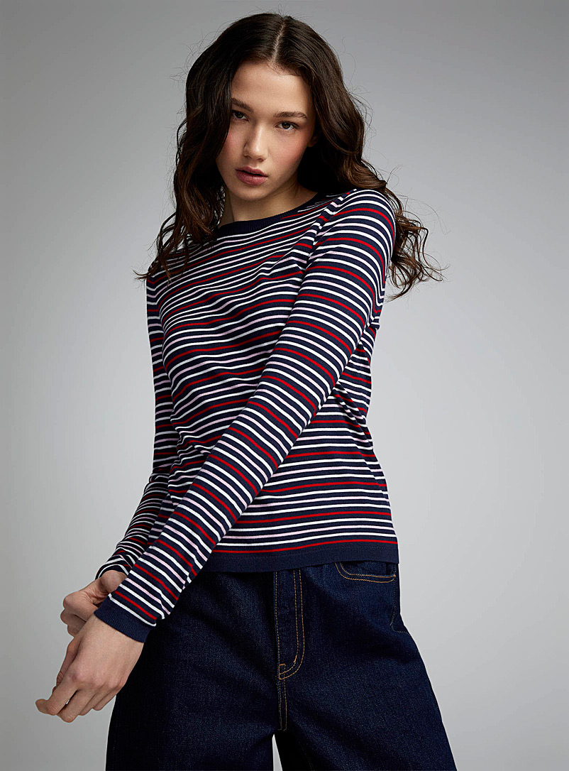 Twik Patterned Red Fitted striped sweater for women