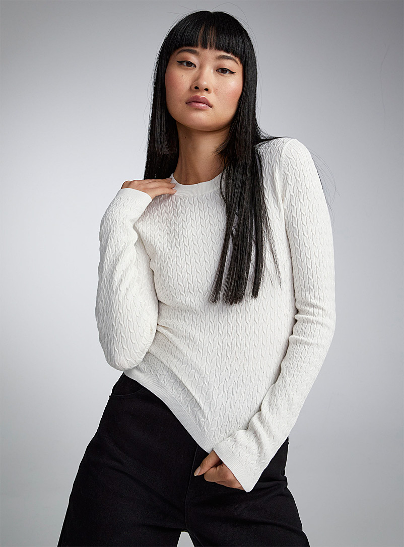 Twik Ivory White Mini cables fitted sweater for women