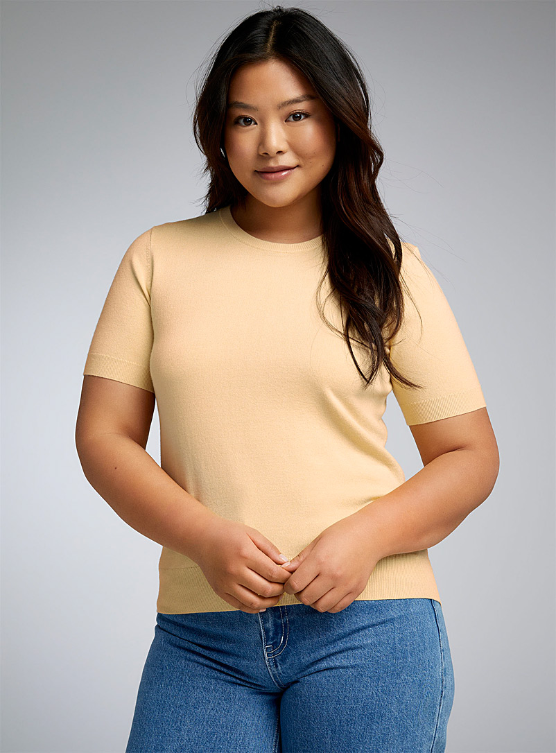 Twik Corn/Vanilla Yellow Short-sleeve fine-knit sweater for women
