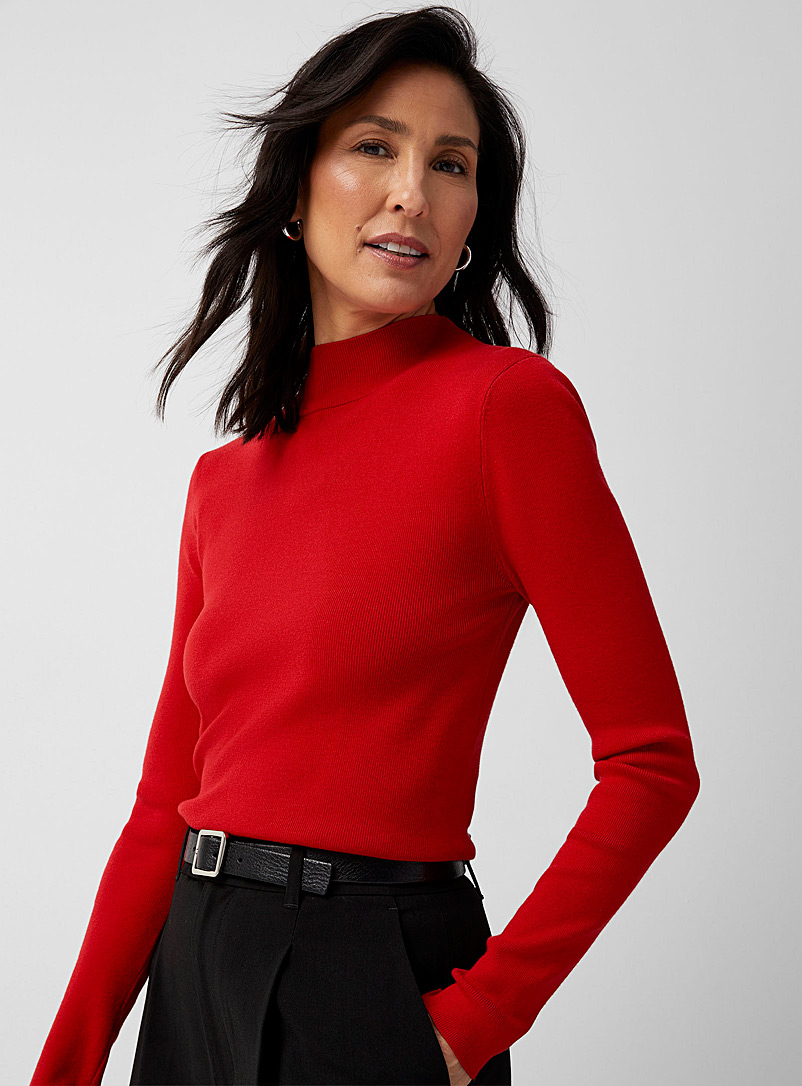 Contemporaine Bright Red Fine-knit slim-fit mock neck for women