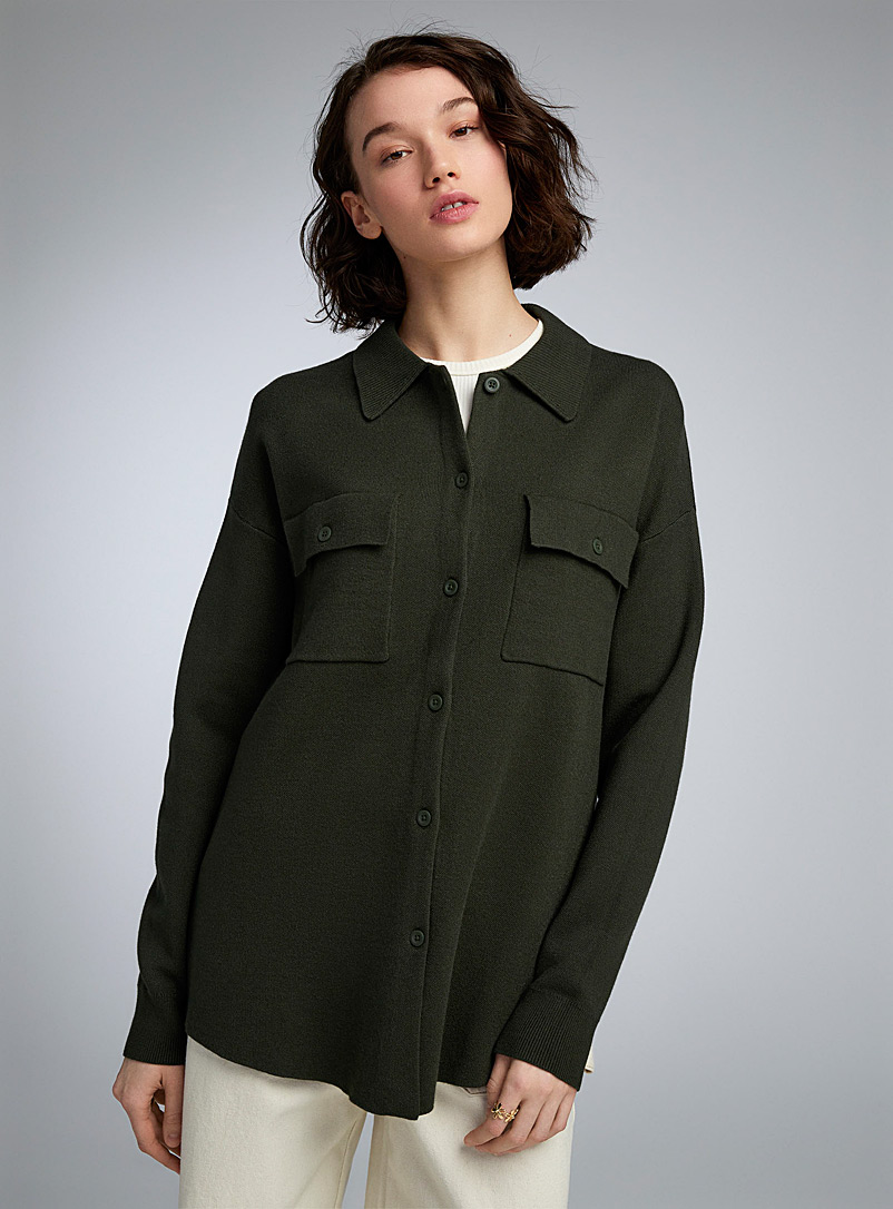 Twik Khaki/Sage/Olive Flap pockets shirt sweater for women