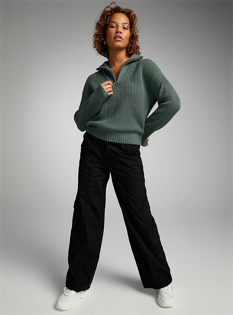 Twik Assorted Rib-knit zippered mock-neck sweater for women