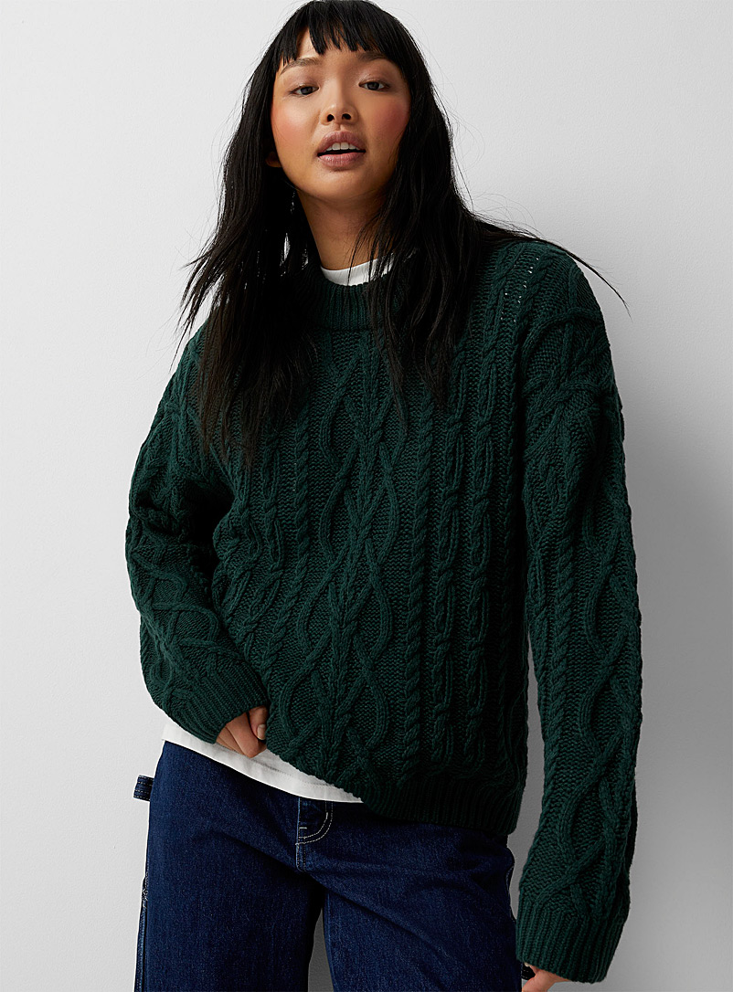 Twik Mossy Green Mini cables and twists sweater for women