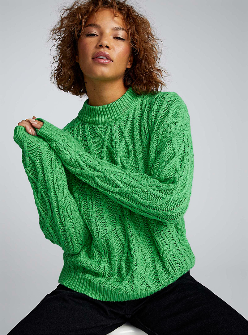 Twik Bottle Green Mini cables and twists sweater for women