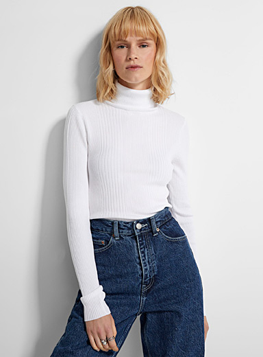 Mock-neck fitted ribbed sweater, ICHI