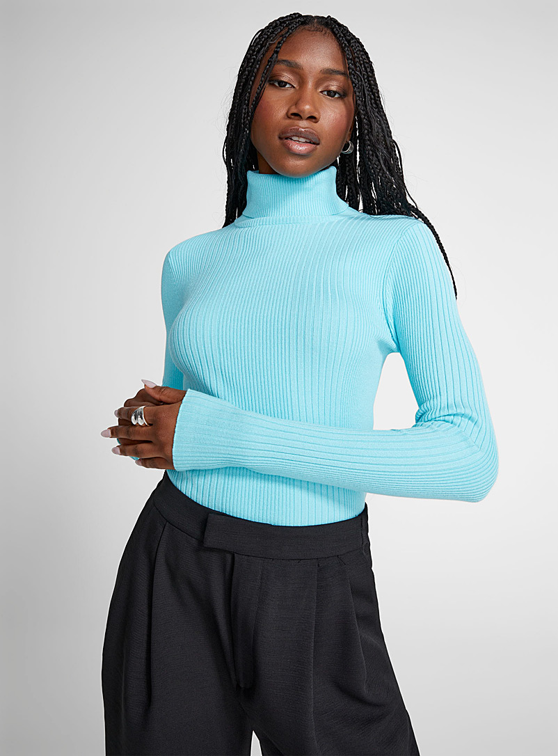 Icône Teal Geometric ribbing turtleneck sweater for women