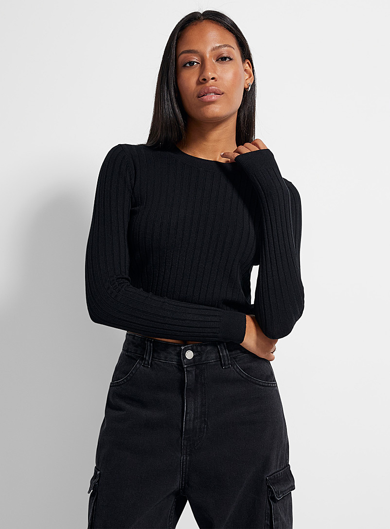 Icône Black Wide-ribbed cropped sweater for women