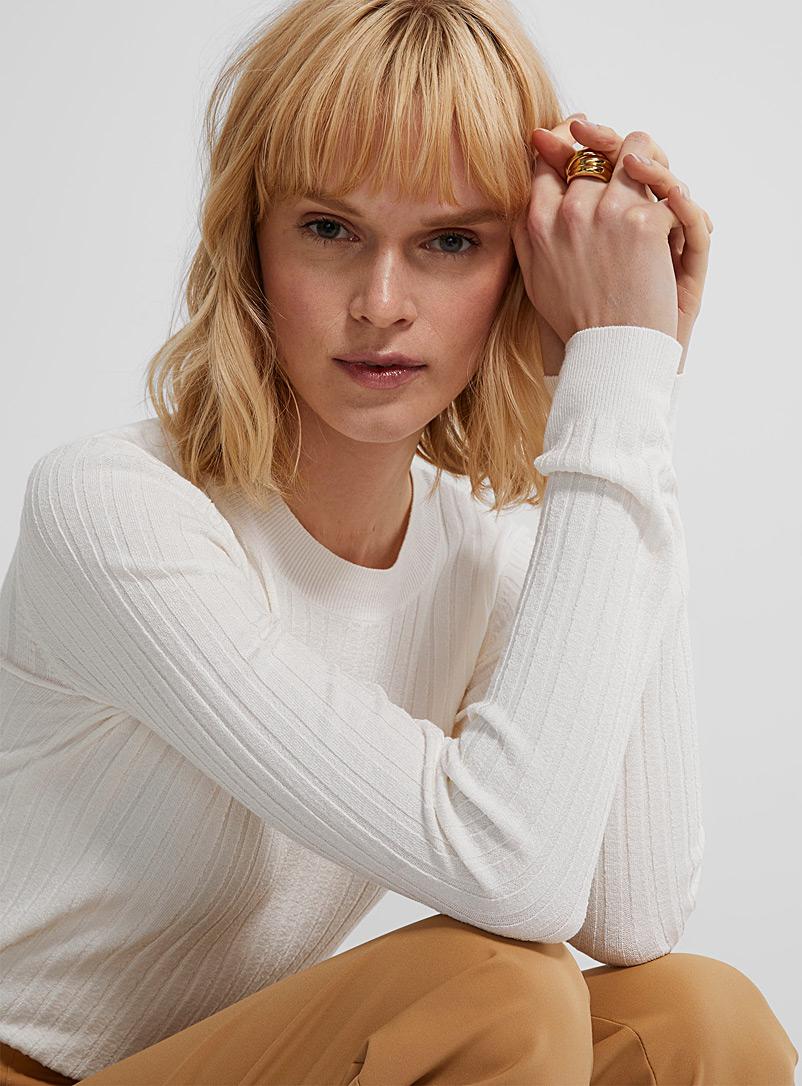 Icône Ivory White Wide-ribbed cropped sweater for women